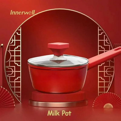 Innerwell Home Κουζίνα Συμπληρώματα Βρεφικής Διατροφής Γάλα Κατσαρόλα Γυάλινο Καπάκι Τοξίνη Χωρίς Ελαφρύ Λάδι Καυσαέρια Ultra Platinum με αντικολλητική επίστρωση
