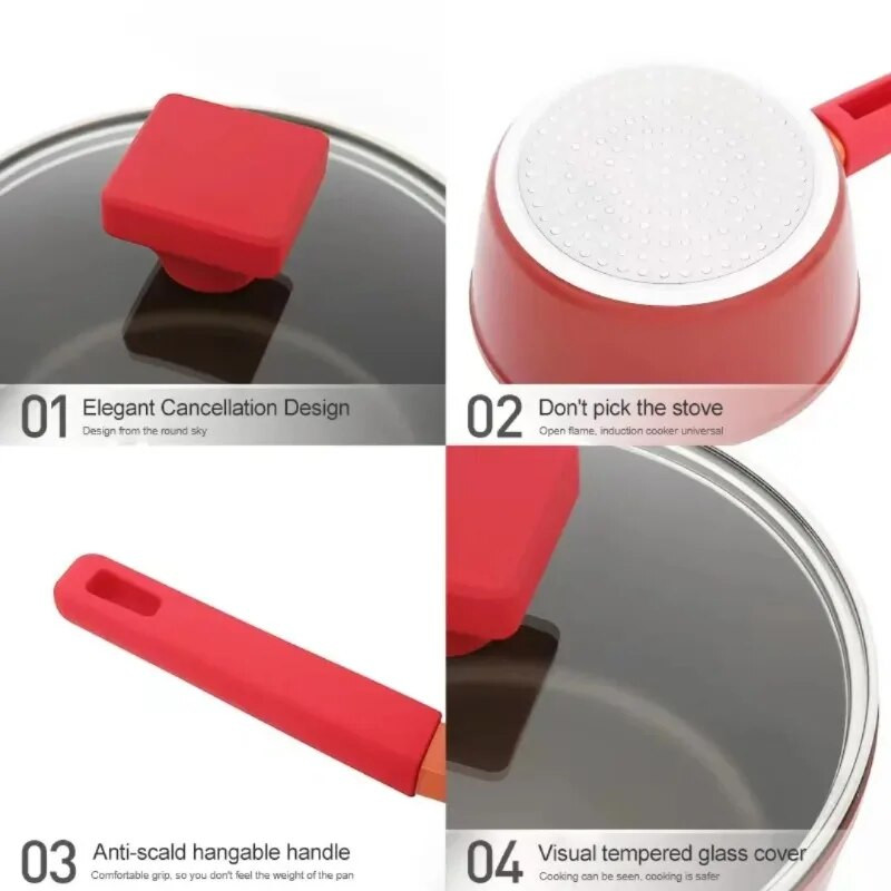 Innerwell Home Kitchen Maisto papildai kūdikiams Pieno puodo stiklinis dangtelis Be toksinų lengvo aliejaus garai Ultra platininė neprideganti viryklė