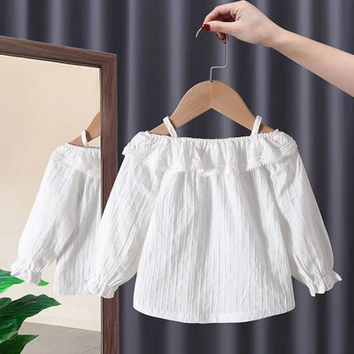 Primăvară Toamnă Cămăși noi pentru fete Bluze prințesă din dantelă Cămăși cu mânecă lungă pentru copii Îmbrăcăminte pentru copii la modă Cămăși cu fundul pentru bebeluși