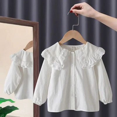 Primăvară Toamnă Cămăși noi pentru fete Bluze prințesă din dantelă Cămăși cu mânecă lungă pentru copii Îmbrăcăminte pentru copii la modă Cămăși cu fundul pentru bebeluși