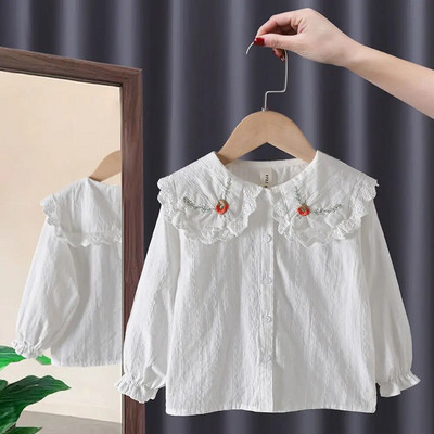 Primăvară Toamnă Cămăși noi pentru fete Bluze prințesă din dantelă Cămăși cu mânecă lungă pentru copii Îmbrăcăminte pentru copii la modă Cămăși cu fundul pentru bebeluși