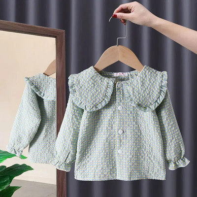 Primăvară Toamnă Cămăși noi pentru fete Bluze prințesă din dantelă Cămăși cu mânecă lungă pentru copii Îmbrăcăminte pentru copii la modă Cămăși cu fundul pentru bebeluși