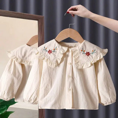 Primăvară Toamnă Cămăși noi pentru fete Bluze prințesă din dantelă Cămăși cu mânecă lungă pentru copii Îmbrăcăminte pentru copii la modă Cămăși cu fundul pentru bebeluși