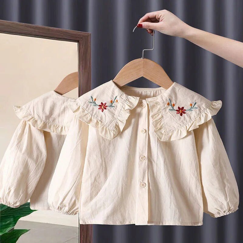 Primăvară Toamnă Cămăși noi pentru fete Bluze prințesă din dantelă Cămăși cu mânecă lungă pentru copii Îmbrăcăminte pentru copii la modă Cămăși cu fundul pentru bebeluși