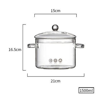 Skaidrus stiklinis sriubos puodas Karščiui atspari sriuba ir puodas Buitinis stiklinis dubuo Virtuvės reikmenys Dujinė viryklė indukcinė viryklė