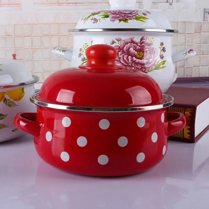 16/18/20CM Pjegavi lonac s duplim ušima Porculanska emajlirana zdjela za juhu s poklopcem Zdjela za instant rezance Indukcijski lonac za kuhanje