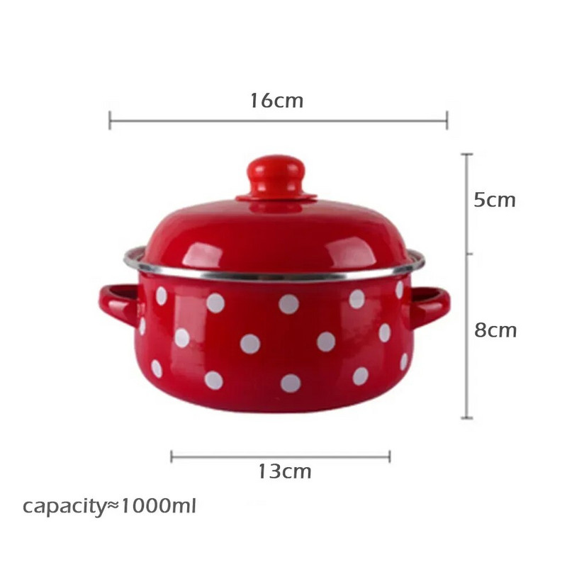16/18/20CM Pjegavi lonac s duplim ušima Porculanska emajlirana zdjela za juhu s poklopcem Zdjela za instant rezance Indukcijski lonac za kuhanje