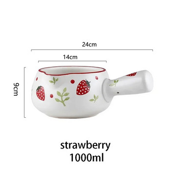 800/1000ml Strawberry Cherry Ceramic Milk Tag Κουζίνα Σούπα Μαγειρικά σκεύη για βρώμη Βούτυρο τηγάνι με ξύλινο γκάζι ανοιχτή φωτιά