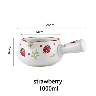 800/1000 ml Căpșuni Cireșe Tigaie Ceramică Lapte Oală Supă De Bucătărie Vase de gătit pentru fulgi de ovăz Unt Tigaie Cu gaz de lemn Foc deschis