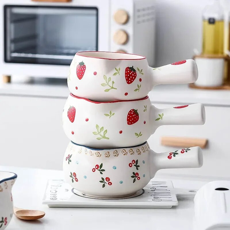 800/1000 ml Căpșuni Cireșe Tigaie Ceramică Lapte Oală Supă De Bucătărie Vase de gătit pentru fulgi de ovăz Unt Tigaie Cu gaz de lemn Foc deschis