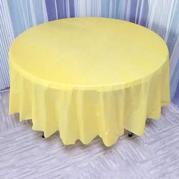 84-инчова кръгла едноцветна покривка за еднократна употреба PE пластмасова водоустойчива покривка за маса за парти за рожден ден Декорация на плат за бюро