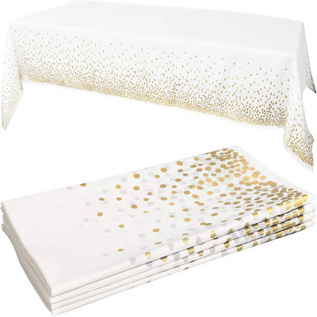 Пластмасови покривки Златни покривки за еднократна употреба Бяла правоъгълна покривка Декорация Покривало за маса за сватба/парти/банка