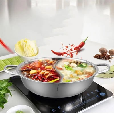 Pot Hot Shabu elválasztó két dupla Yang Yin oldalú égővel, indukciós alapleves Hotpot edény ízesítéssel