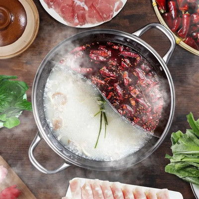 Pot Hot Shabu skirstytuvas su dvigubu dvigubu Yang Yin degiklių indukcinio pagrindo sriuba Hotpot virtuvės reikmenimis