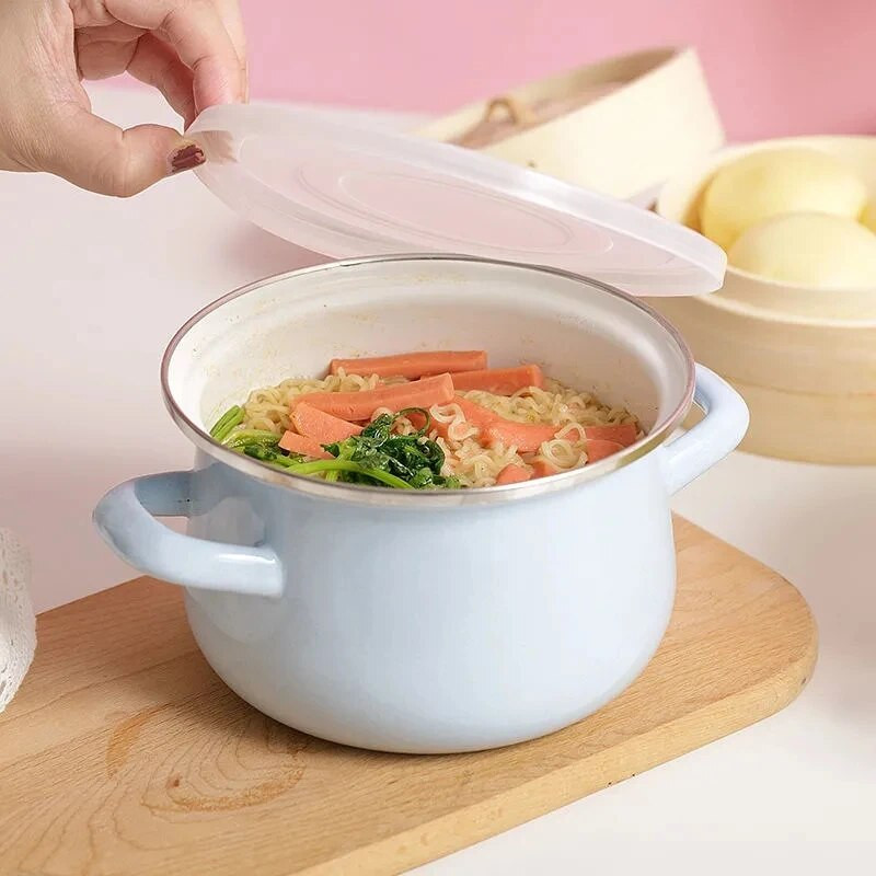 1 vnt. 16 cm 1,5 l emalio puodai su dangteliu Daugiafunkcis virtuvės virimo pieno sriubos puodas kūdikių maistui košės puodai Virtuvės įrankiai