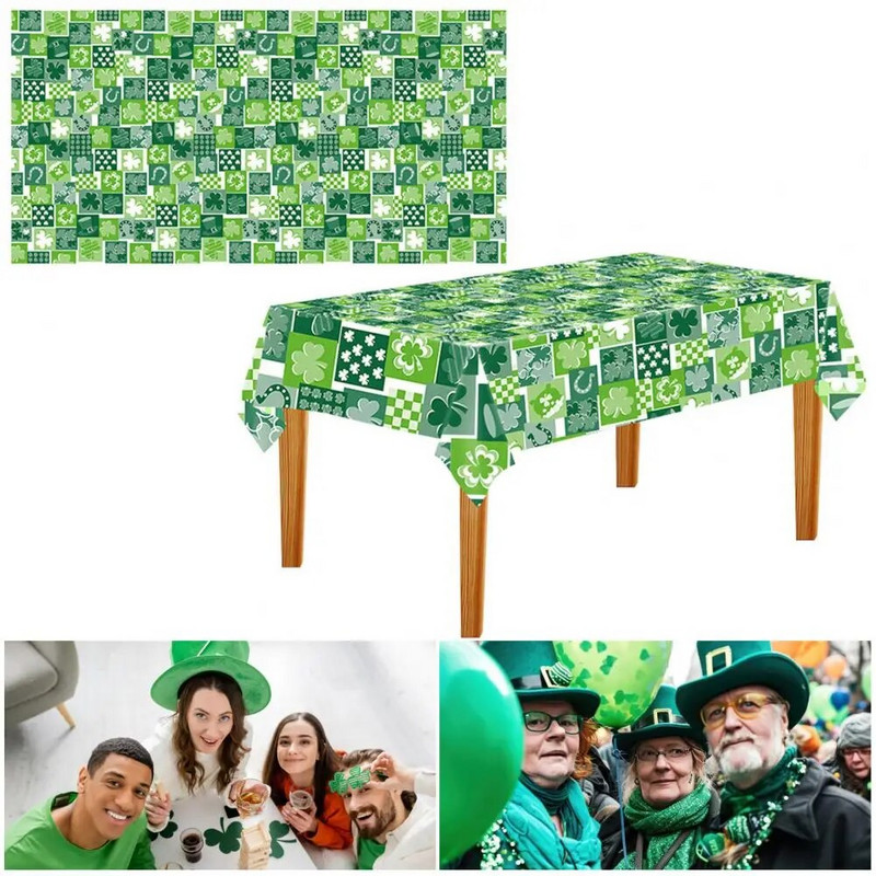 Shamrock staltiesė vandeniui atspari šventinė plastikinė stalo danga Stačiakampė valgomojo staltiesė Šv. Patriko dienos vakarėliui