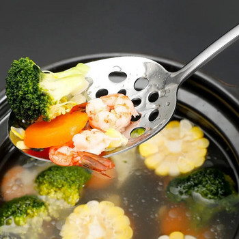 304 Неръждаема стомана Thicken Kitchen Public Spoon BBQ Spatula Дълга дръжка Лъжица за сервиране на супа Гевгир Вилица за салата Съдове за готвене