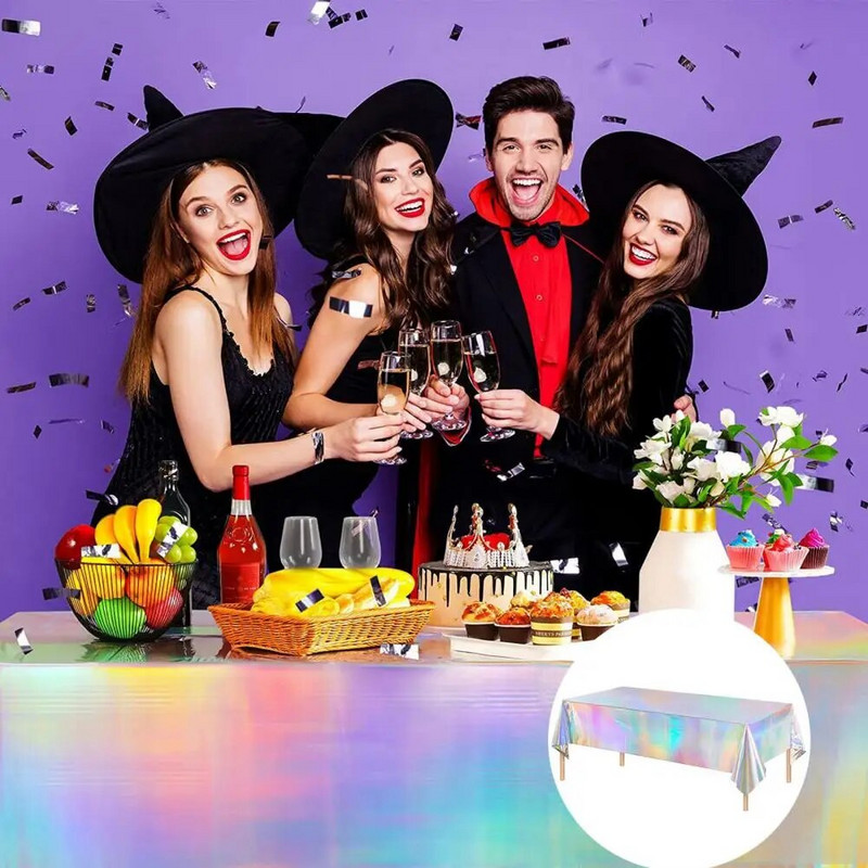 Față de masă convenabilă, fără riduri, dreptunghiulară, pentru petrecere, din folie holografică