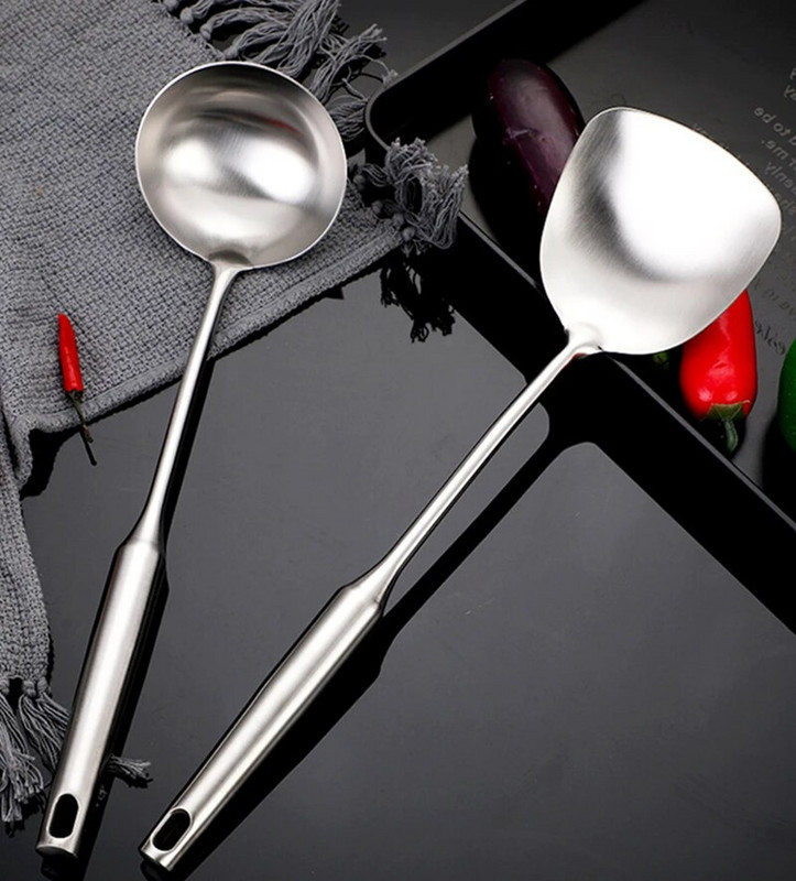 1 buc. Spatulă de gătit din oțel inoxidabil 304, lopată, strecurătoare, orez, lingură pentru supă, îngroșată, anti-opărire, ustensile de bucătărie, accesorii pentru vase de gătit