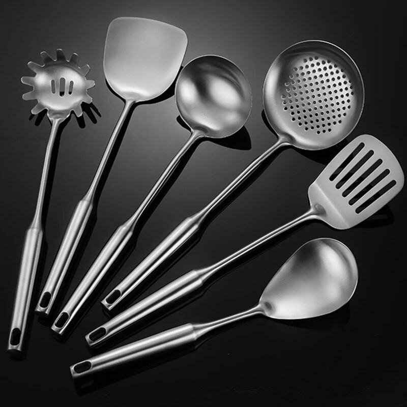 1 buc. Spatulă de gătit din oțel inoxidabil 304, lopată, strecurătoare, orez, lingură pentru supă, îngroșată, anti-opărire, ustensile de bucătărie, accesorii pentru vase de gătit