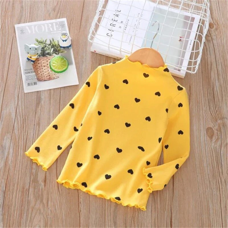 Pamut lány póló, hosszú ujjú baba gyerek garbó alsó ing gyerekeknek Ruhák Új tavaszi lány felsők Lányruhák