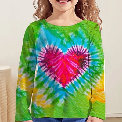 Love Tie Dye Vortex lányruhák gyerekeknek póló 8-12 éves korig gyermekruházat póló hosszú ujjú felsők tinédzsereknek ősz