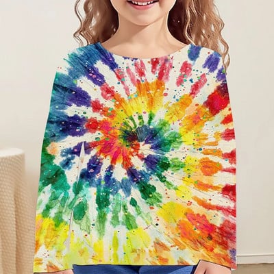 Love Tie Dye Vortex Haine Fata Pentru Copii Tricou De la 8 La 12 Ani Imbracaminte Copii Tricou Maneca Lunga Topuri Adolescenti Toamna