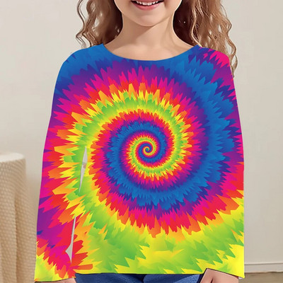 Love Tie Dye Vortex Haine Fata Pentru Copii Tricou De la 8 La 12 Ani Imbracaminte Copii Tricou Maneca Lunga Topuri Adolescenti Toamna