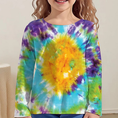 Love Tie Dye Vortex Haine Fata Pentru Copii Tricou De la 8 La 12 Ani Imbracaminte Copii Tricou Maneca Lunga Topuri Adolescenti Toamna