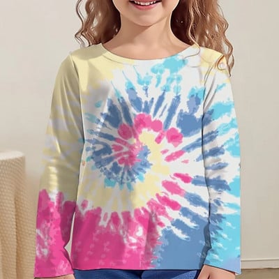 Love Tie Dye Vortex Haine Fata Pentru Copii Tricou De la 8 La 12 Ani Imbracaminte Copii Tricou Maneca Lunga Topuri Adolescenti Toamna