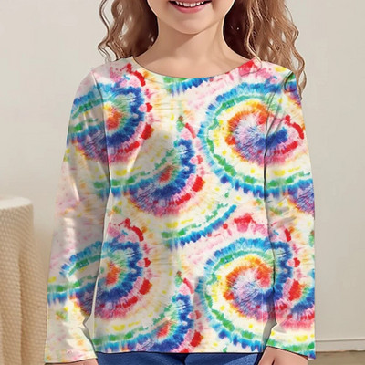 Love Tie Dye Vortex Haine Fata Pentru Copii Tricou De la 8 La 12 Ani Imbracaminte Copii Tricou Maneca Lunga Topuri Adolescenti Toamna