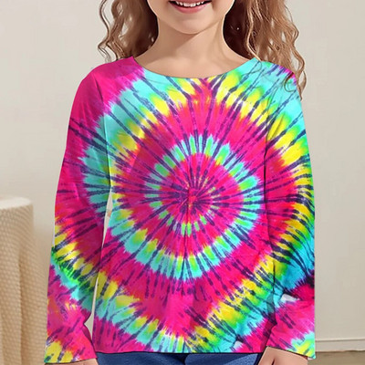 Love Tie Dye Vortex Haine Fata Pentru Copii Tricou De la 8 La 12 Ani Imbracaminte Copii Tricou Maneca Lunga Topuri Adolescenti Toamna
