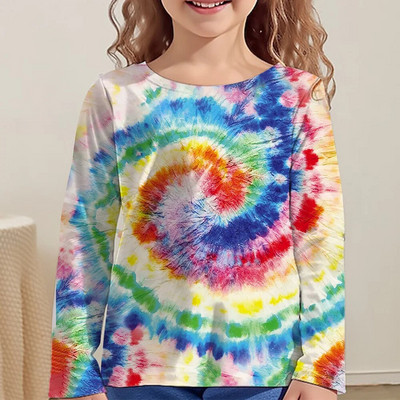 Love Tie Dye Vortex Haine Fata Pentru Copii Tricou De la 8 La 12 Ani Imbracaminte Copii Tricou Maneca Lunga Topuri Adolescenti Toamna
