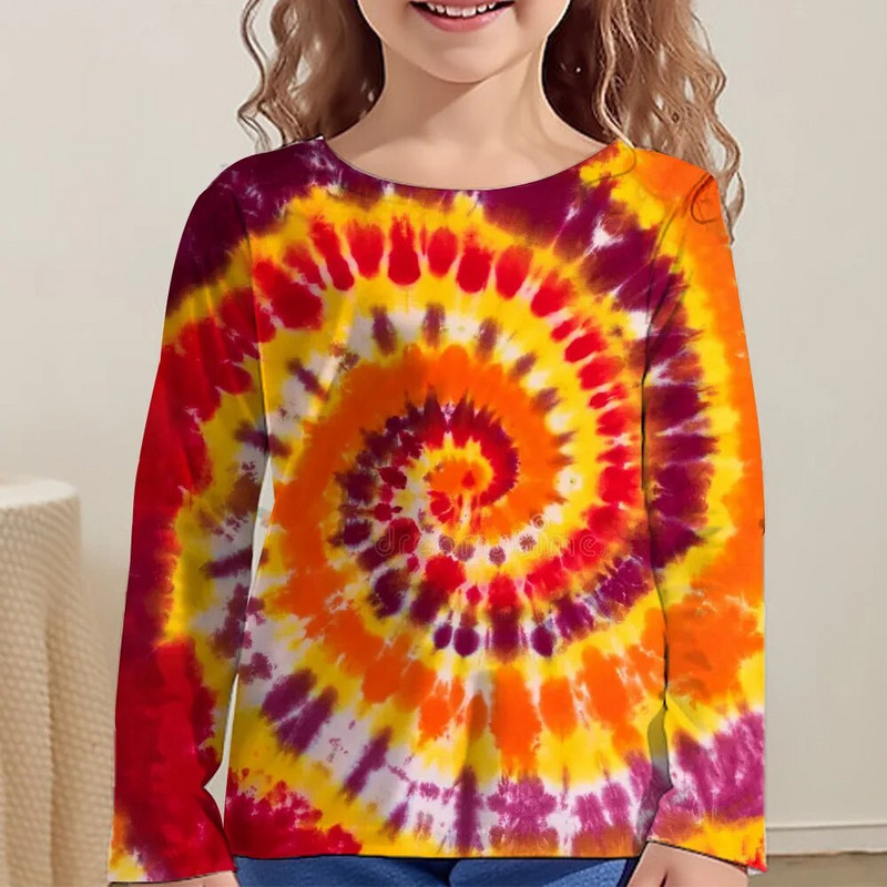 Love Tie Dye Vortex Haine Fata Pentru Copii Tricou De la 8 La 12 Ani Imbracaminte Copii Tricou Maneca Lunga Topuri Adolescenti Toamna