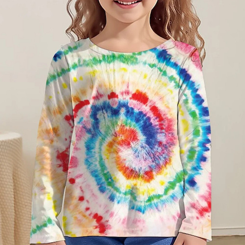 Love Tie Dye Vortex Haine Fata Pentru Copii Tricou De la 8 La 12 Ani Imbracaminte Copii Tricou Maneca Lunga Topuri Adolescenti Toamna