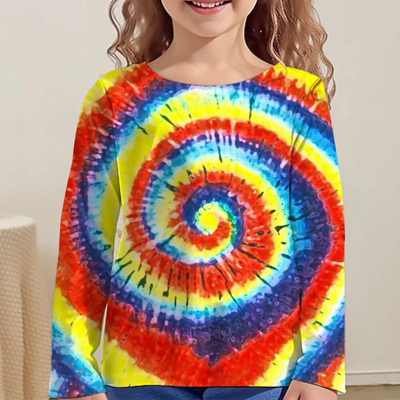 Love Tie Dye Vortex Haine Fata Pentru Copii Tricou De la 8 La 12 Ani Imbracaminte Copii Tricou Maneca Lunga Topuri Adolescenti Toamna