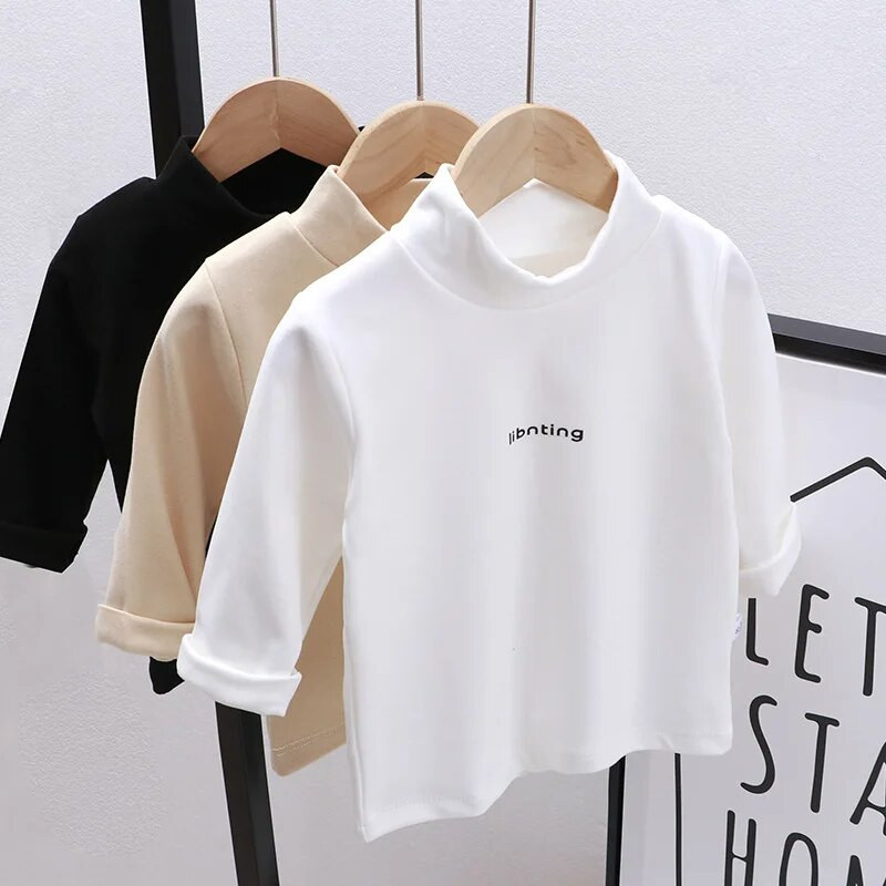 Toamnă Iarnă Copii Copii Băieți Fete Tricouri Topuri cu gât rotic Solid cu mânecă lungă Cămăși cu fundul polar Tricouri pentru copii