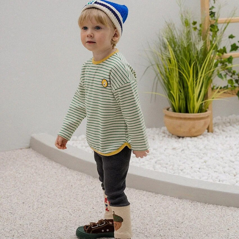 Îmbrăcăminte coreeană pentru copii Tricouri Toamna 2023 PS Copii Fete Băieți Cămăși cu mânecă lungă Topuri Jambiere Haine pentru copii 2 - 7 ani