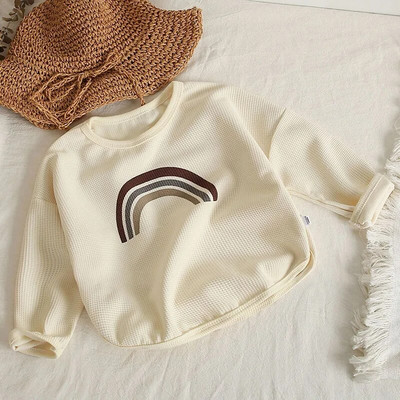 Toamnă Bebeluş Fetiţă Băiat Hanorace Broderie Curcubeu Topuri cu mânecă lungă Copii Copii Băieţi Pulover Hanorace Moda Tricou Haine