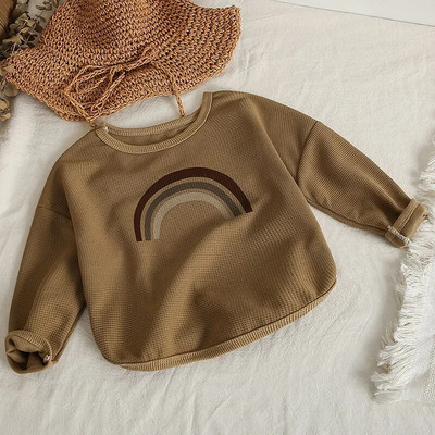 Toamnă Bebeluş Fetiţă Băiat Hanorace Broderie Curcubeu Topuri cu mânecă lungă Copii Copii Băieţi Pulover Hanorace Moda Tricou Haine
