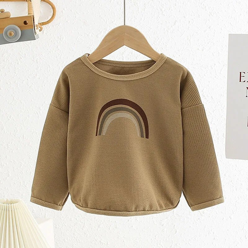 Toamnă Bebeluş Fetiţă Băiat Hanorace Broderie Curcubeu Topuri cu mânecă lungă Copii Copii Băieţi Pulover Hanorace Moda Tricou Haine