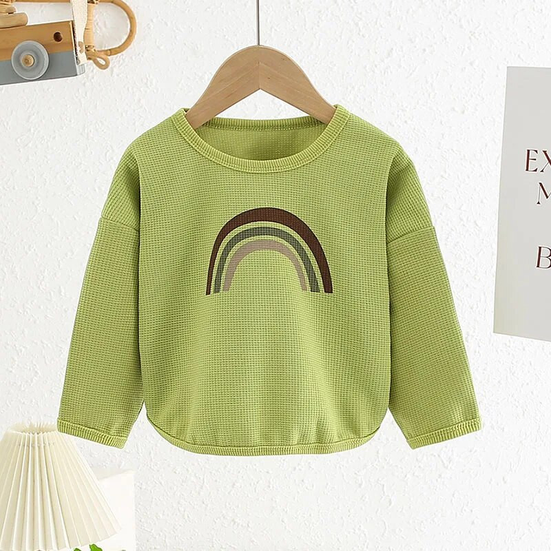 Toamnă Bebeluş Fetiţă Băiat Hanorace Broderie Curcubeu Topuri cu mânecă lungă Copii Copii Băieţi Pulover Hanorace Moda Tricou Haine