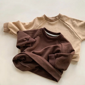 Бебе момичета момче пуловери 1-6 години детска тениска едноцветен памук с дълъг ръкав пролет есен детска ежедневна широка тениска
