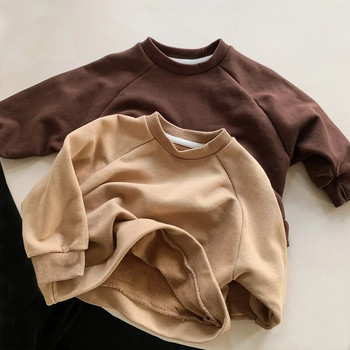 Бебе момичета момче пуловери 1-6 години детска тениска едноцветен памук с дълъг ръкав пролет есен детска ежедневна широка тениска