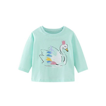 2023 Тениска с принт на животни и зайци, тениска с флорални памучни тениски с дълъг ръкав, пролет, есен, детска тениска, горнище за момичета
