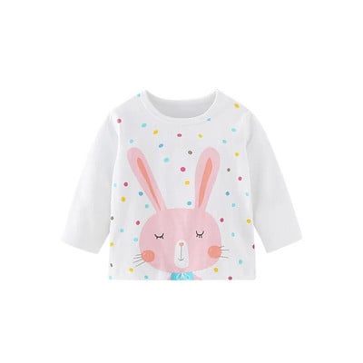 2023 Animals Rabbit Print Baby Girl póló Virágos, hosszú ujjú pamut póló Rajzfilm tavaszi ősz gyerek póló Felső lány ruházat