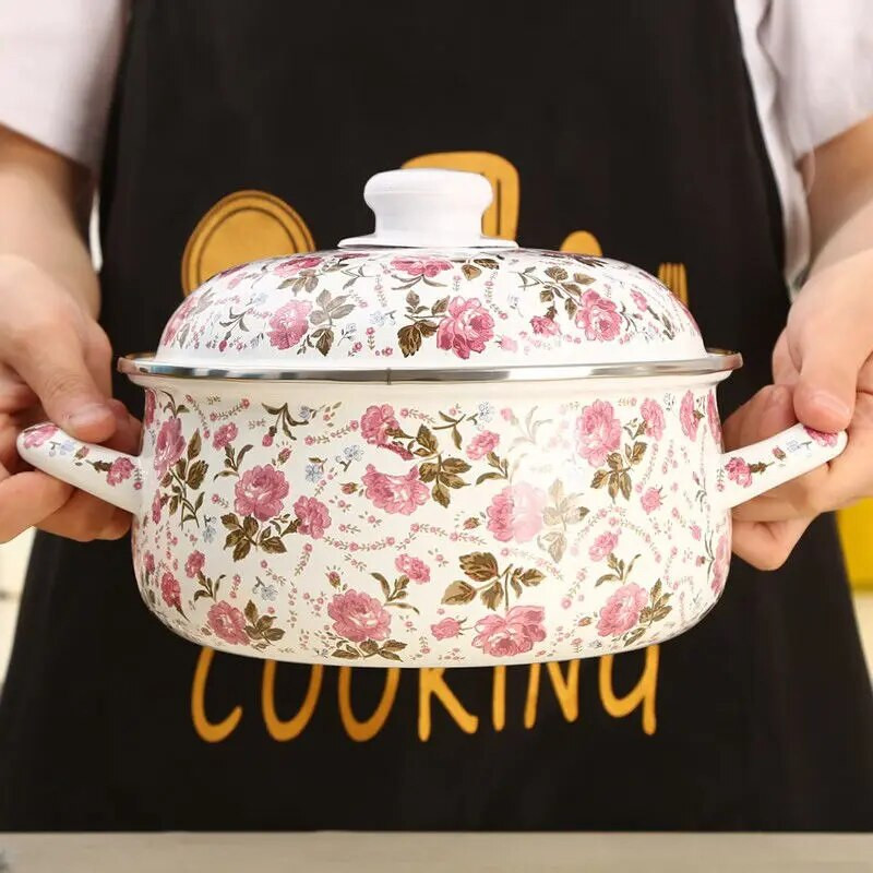 Puodai Puodai sriubai Porcelianiniai emaliuoti stori virtuvės priedai Dujinė viryklė Bendras naudojimas Kasdienis gaminimas Indai Lengvas valymas