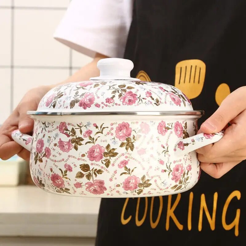 Puodai Puodai sriubai Porcelianiniai emaliuoti stori virtuvės priedai Dujinė viryklė Bendras naudojimas Kasdienis gaminimas Indai Lengvas valymas