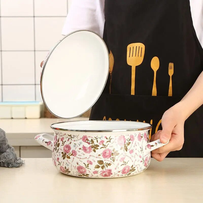 Puodai Puodai sriubai Porcelianiniai emaliuoti stori virtuvės priedai Dujinė viryklė Bendras naudojimas Kasdienis gaminimas Indai Lengvas valymas