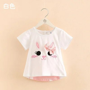 2023 nyári pamut 2-8 éves gyermek baba fehér rózsaszín rajzfilm macska pöttyös íjcsomó patchwork rövid ujjú O-nyakú póló gyerekeknek lányoknak